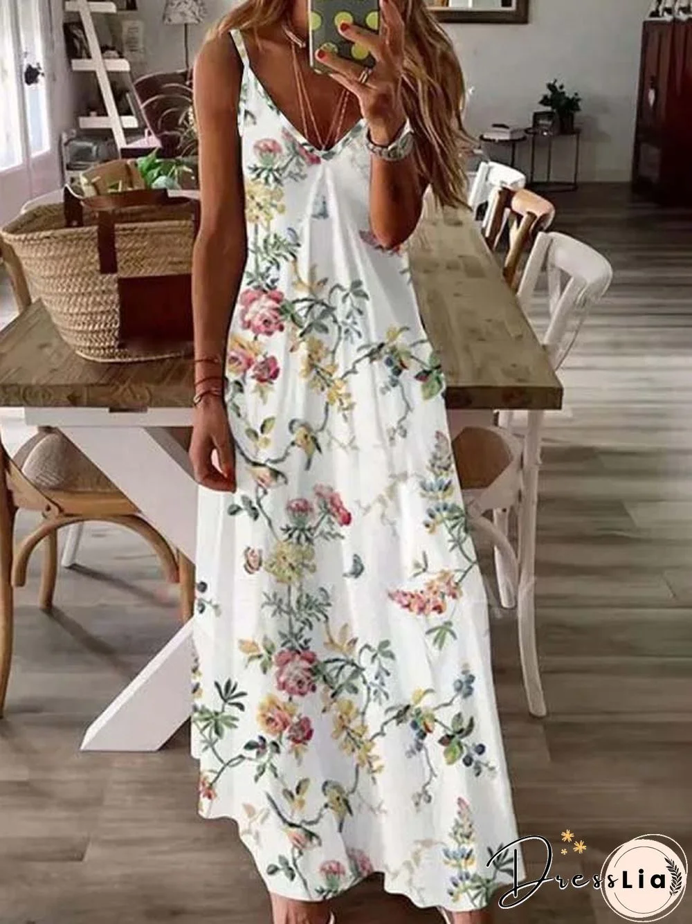 Boho Floral Spaghetti Knit Dress