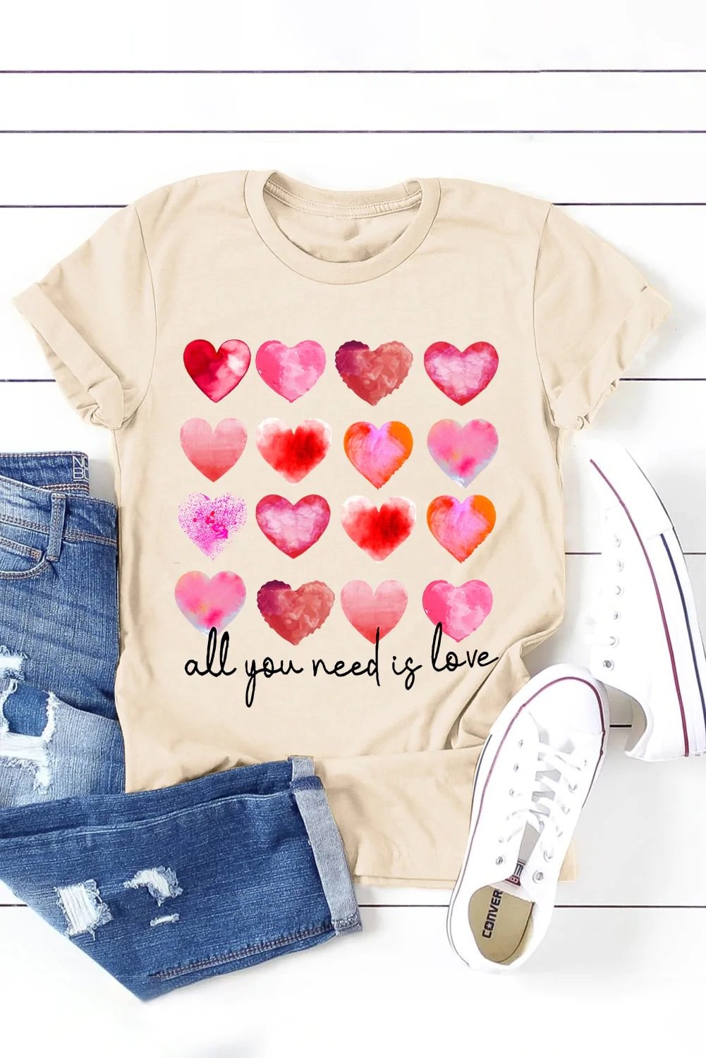 Women Heart Shape Plaid T-Shirt
