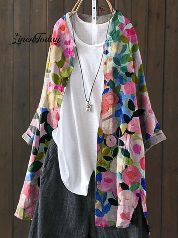 Colorful Spring Floral Garden Printed Women’s Loose Casual Top Jacket Multicolor / S