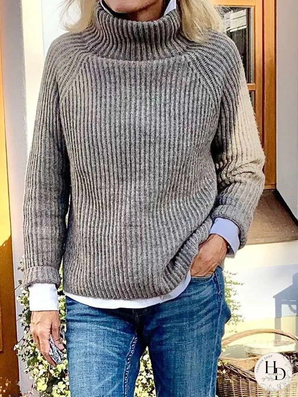 Women Vintage Autumn Polyester Mid-weight Sports & Outdoor Casual Long sleeve Turtleneck Sweater