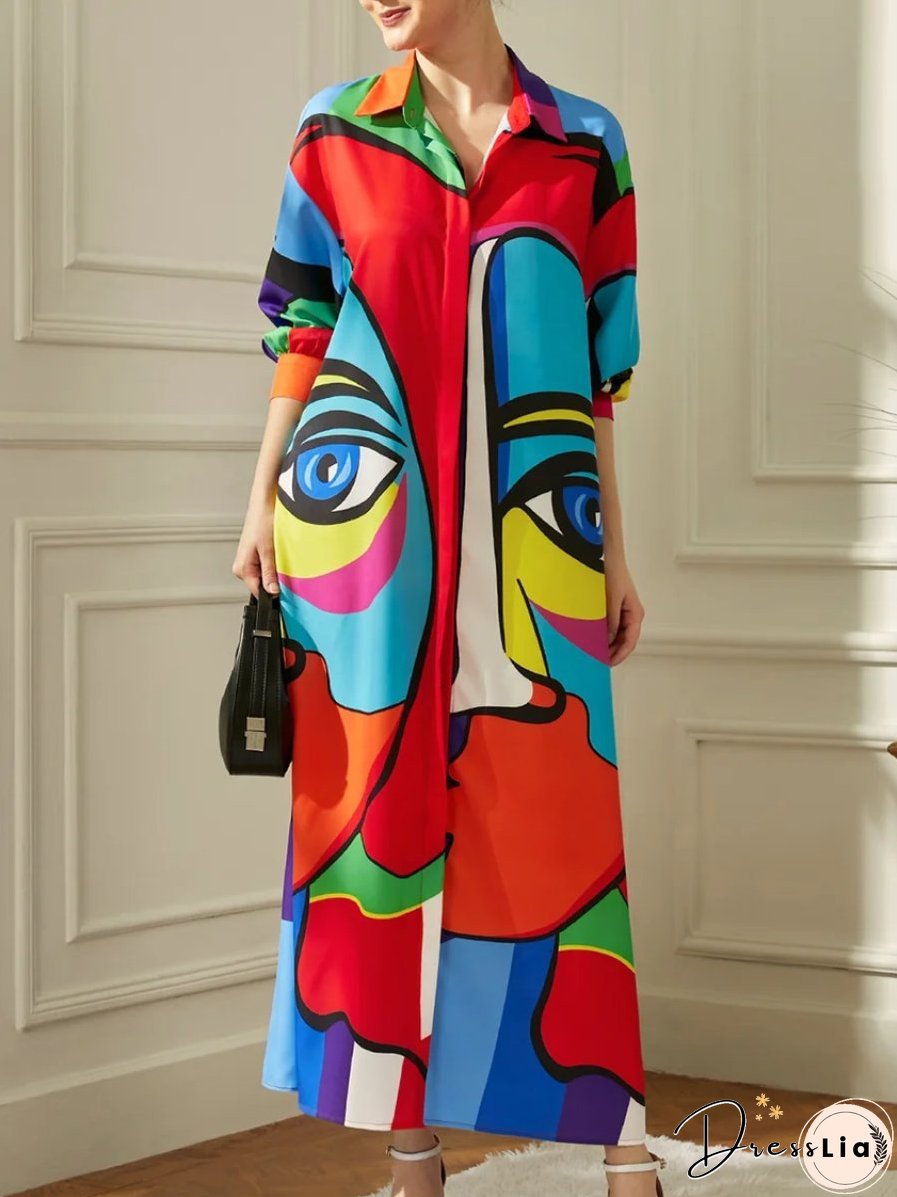 Fashion Printed Plus Size Shirt Dress