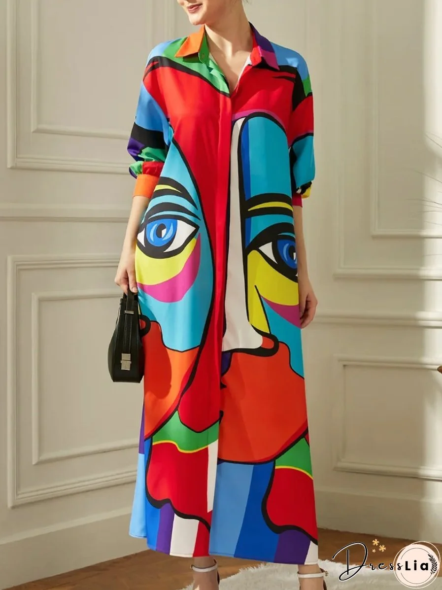 Fashion Printed Plus Size Shirt Dress