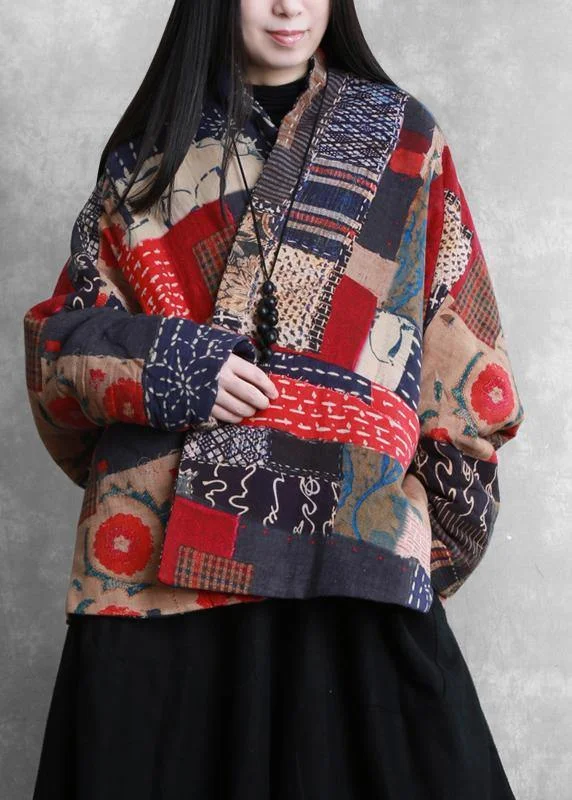 New plus size warm winter coat floral v neck pockets Parkas for women