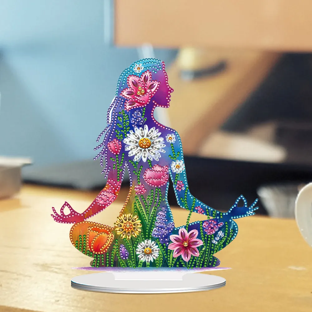 5D DIY Acrylic Special Shape Sitting Yoga Woman Diamond Painting Desktop Ornaments