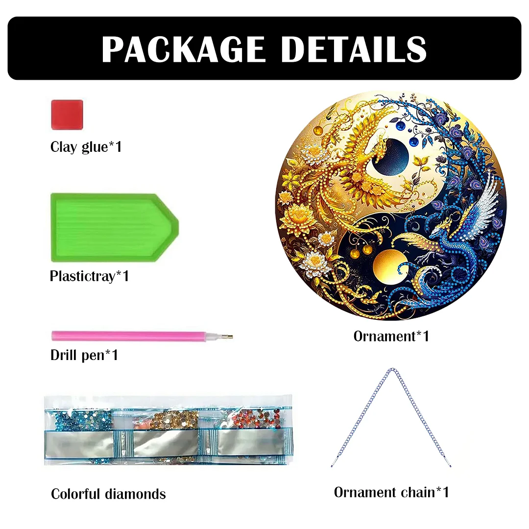 Phoenix Yin Yang 2D Flat DIY Diamond Painting Set Diamond Art Pendant Home Decor