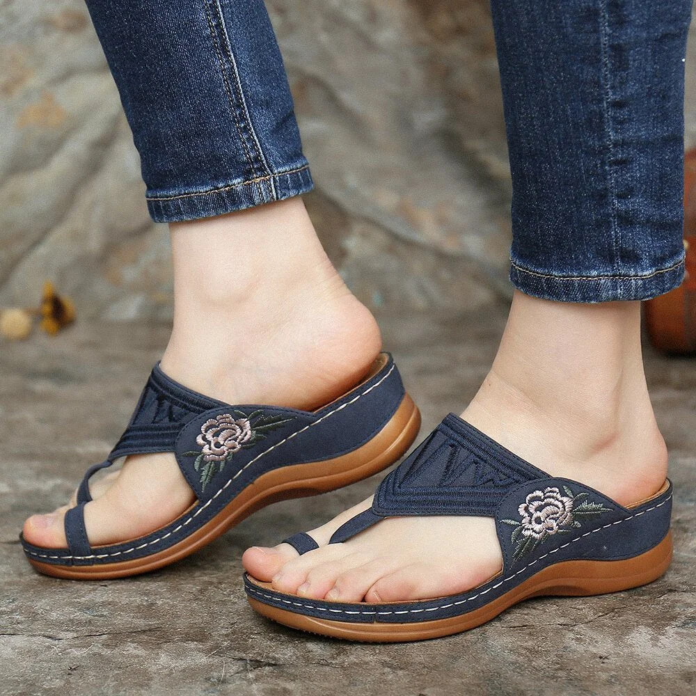 Women's Floral Embroidered Orthopedic Sandals Low Heel