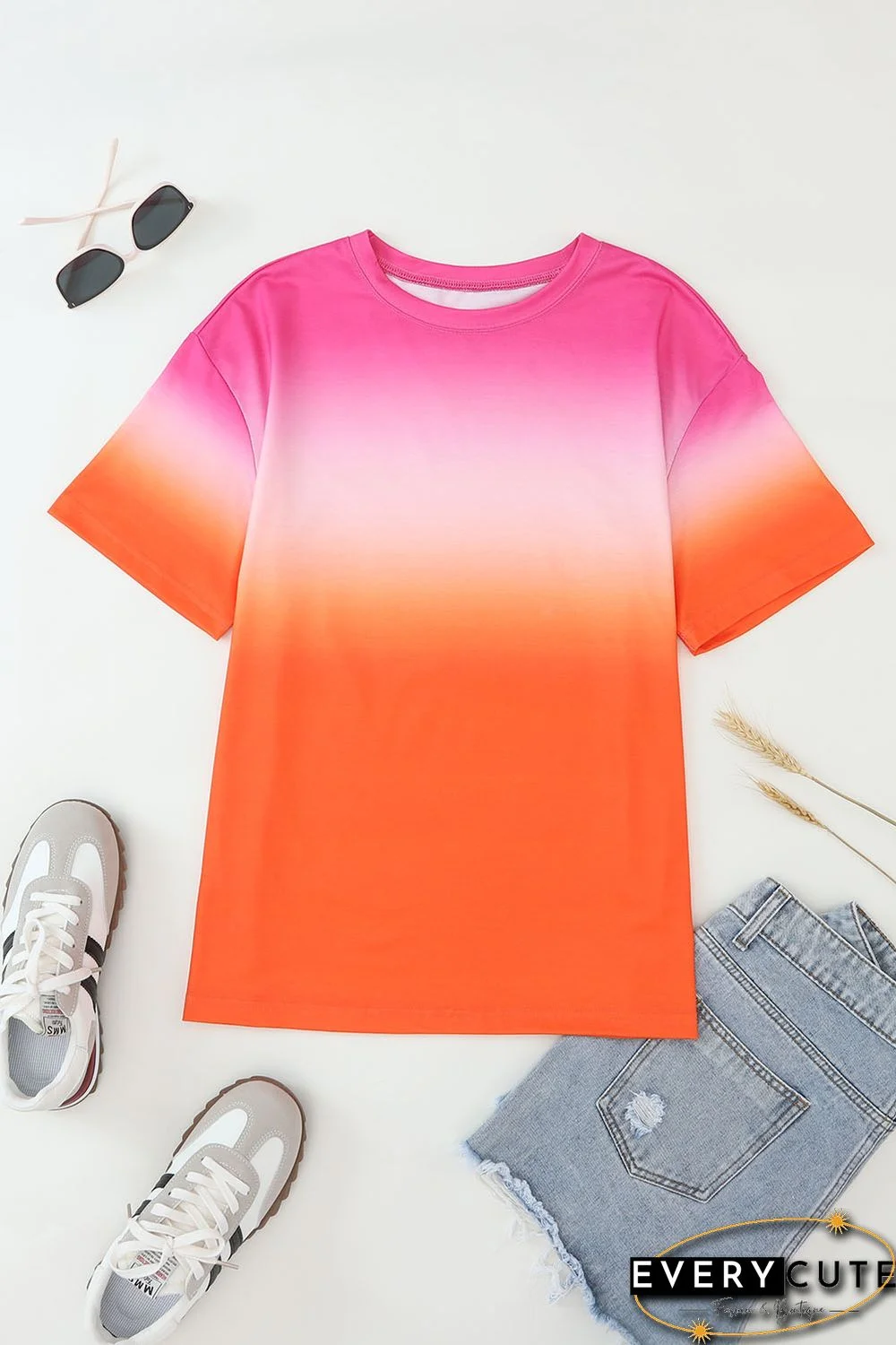 Orange Gradient Short Sleeve Round Neck T-Shirt