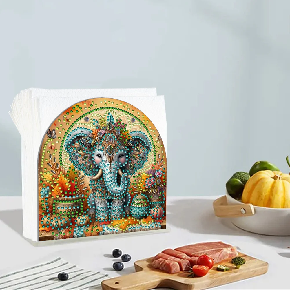 DIY Acrylic Elephant Diamond Painting Paper Towel Holder for Home Art Crafts