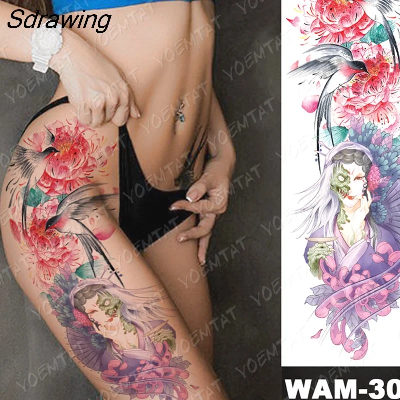 Sdrawing Arm Sleeve Tattoo Japanese Wave Waterproof Temporary Tattoo Sticker Lily Peacock Men Full Tiger Fox Tatoo Body Art Women