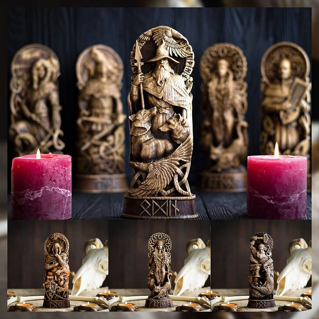 🔥Hot Sale🔥(Buy 2 Free shipping)🎁Odin statue, Allfather, Wotan, norse gods, wood carving altar heathen asatru viking god and goddes sculpture wooden scandinavian pantheon