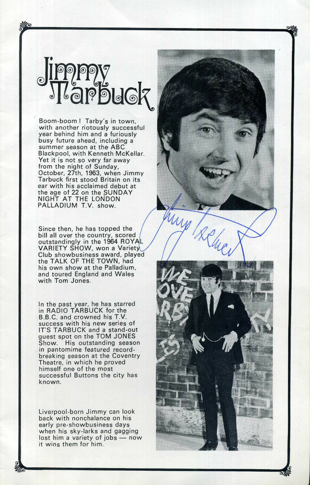 JIMMY TARBUCK Signed Photo Poster paintinggraph - TV Star / Comedian - preprint