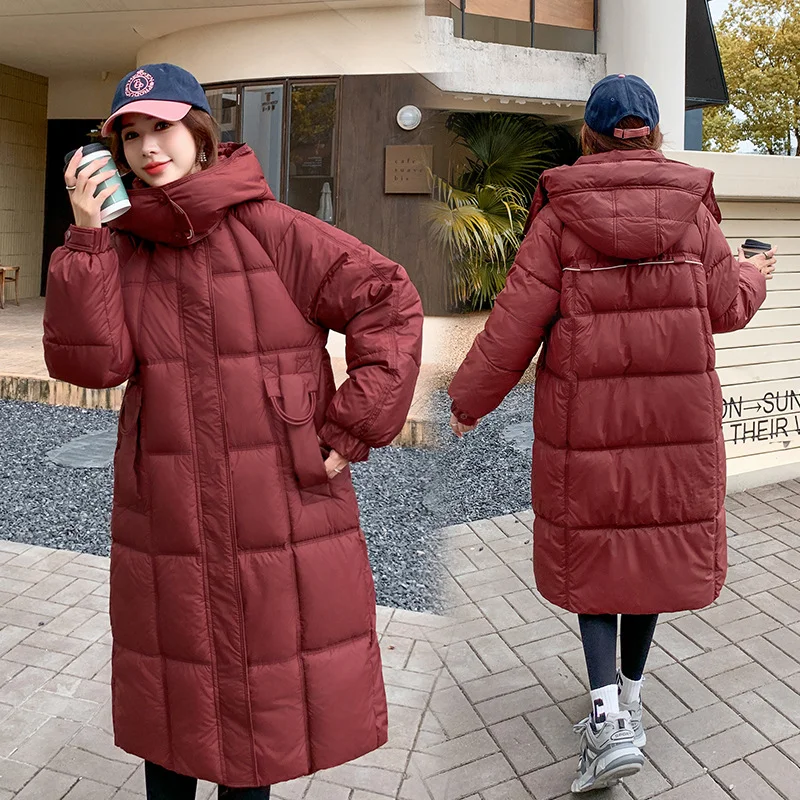 Woherb 2024 New Winter Cotton-Padded Clothes Female Long Style Over The Knee Thick Loose Large Size College Wind Warm Coat-Outfit Ideas