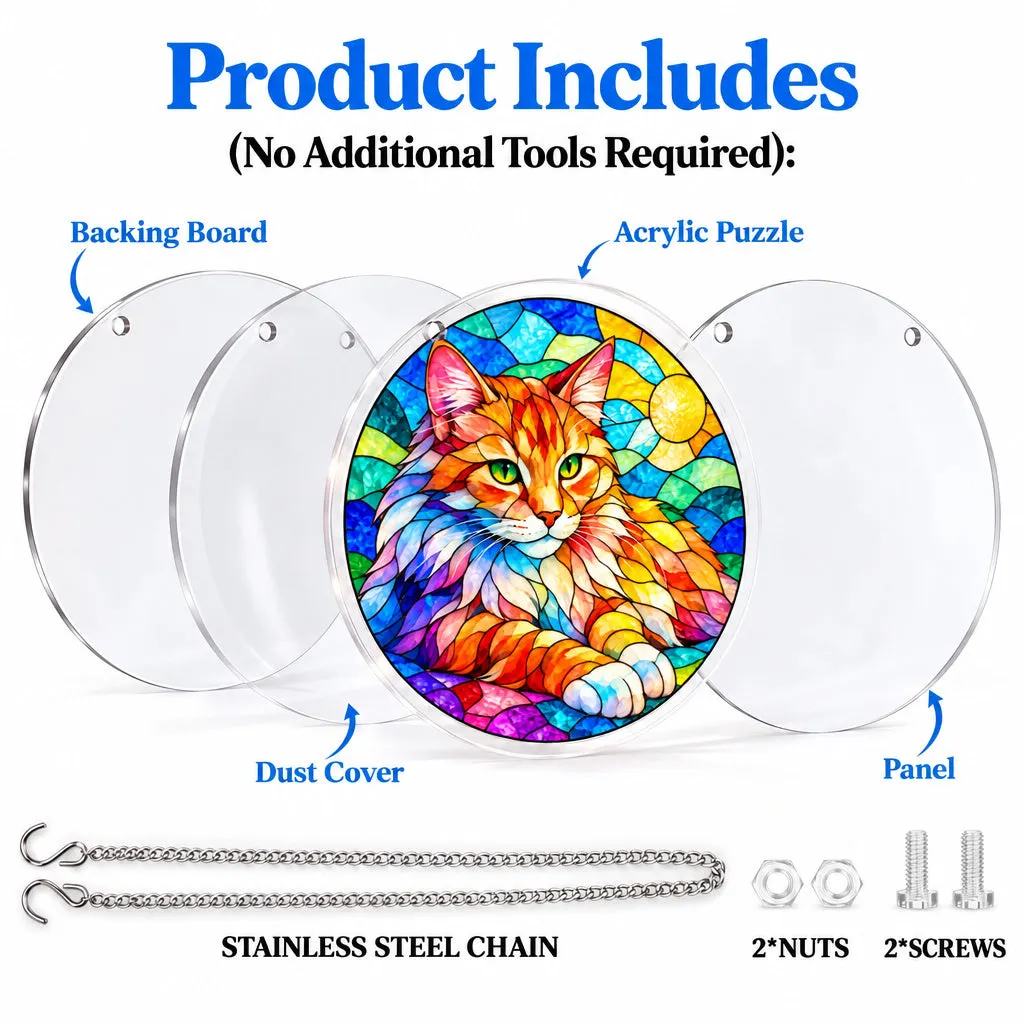 Rainbow Cat Stained Glass Suncatcher Puzzle