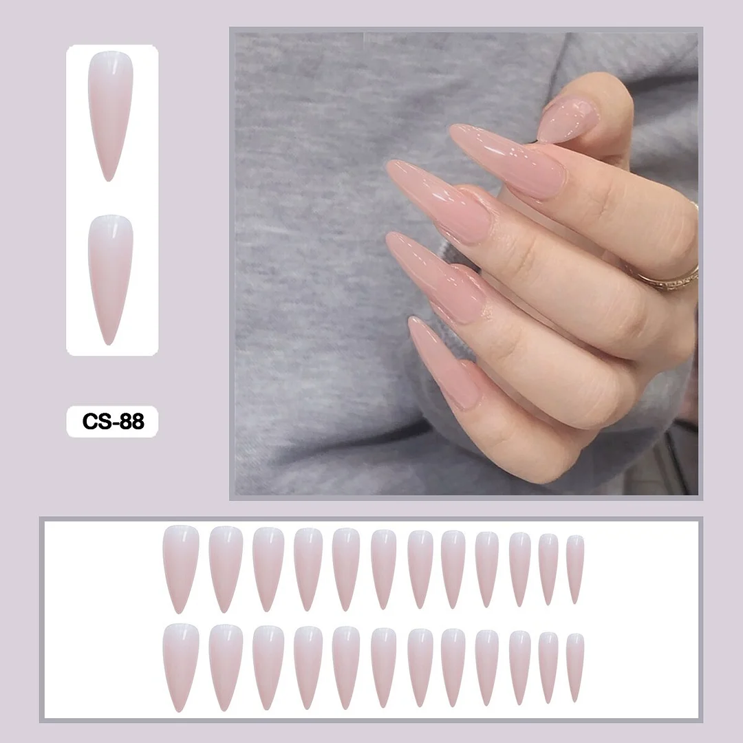 24pcs/box Long Trapezoid Drop Shaped False Nails With Glue Pure Color Elegant Nail Art Wearable Fake Nails With Wearing Tools-Nail Inspo