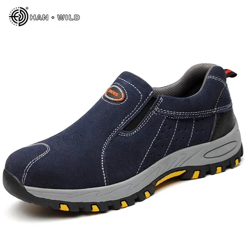 Men Safety Work Shoes Fashion  Breathable Steel Toe Slip On Casual Shoe Mens Labor Insurance Puncture Proof Boots Male