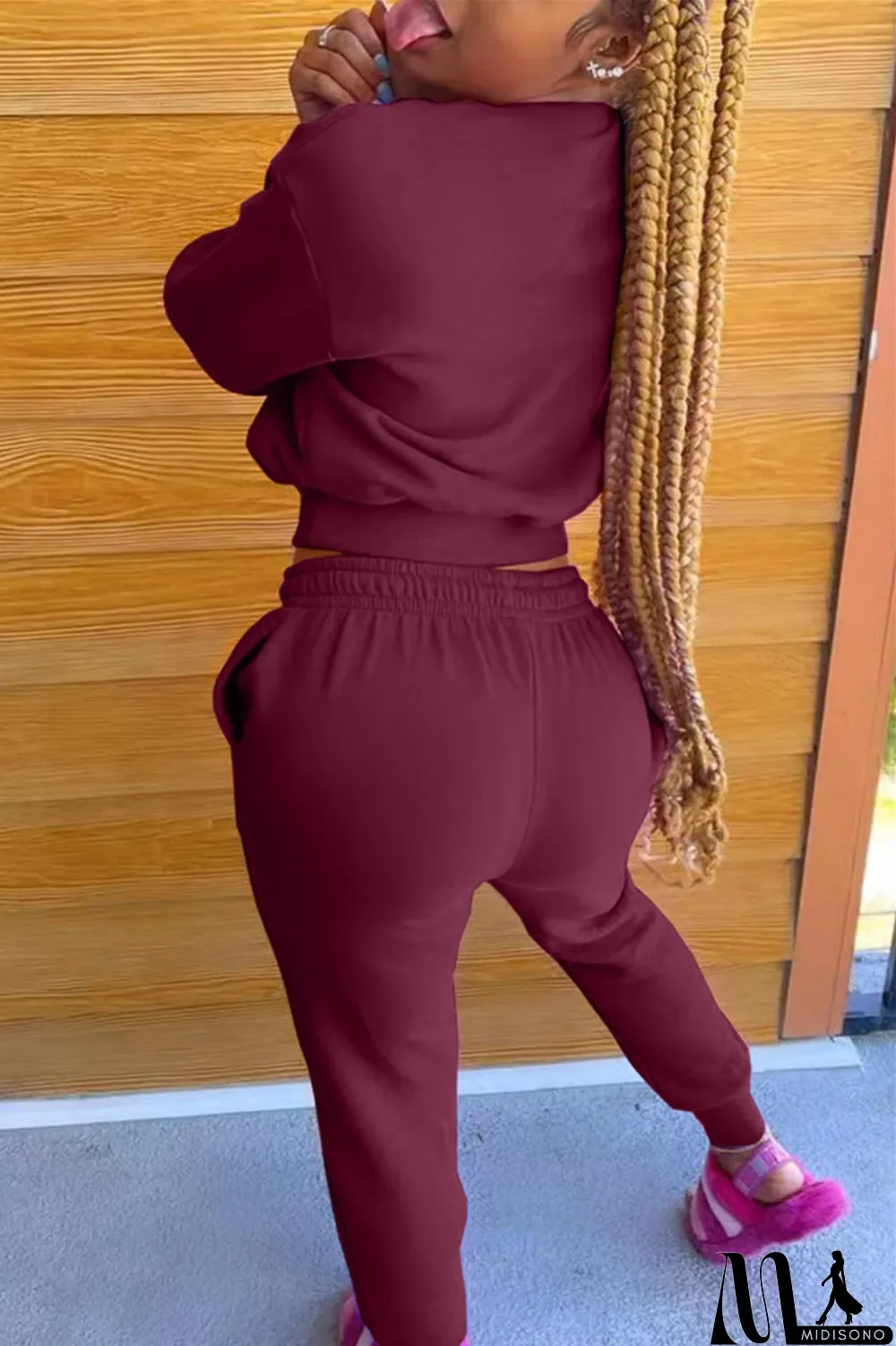 MidiSono - Black Fashion Casual Solid Basic O Neck Long Sleeve Two Pieces