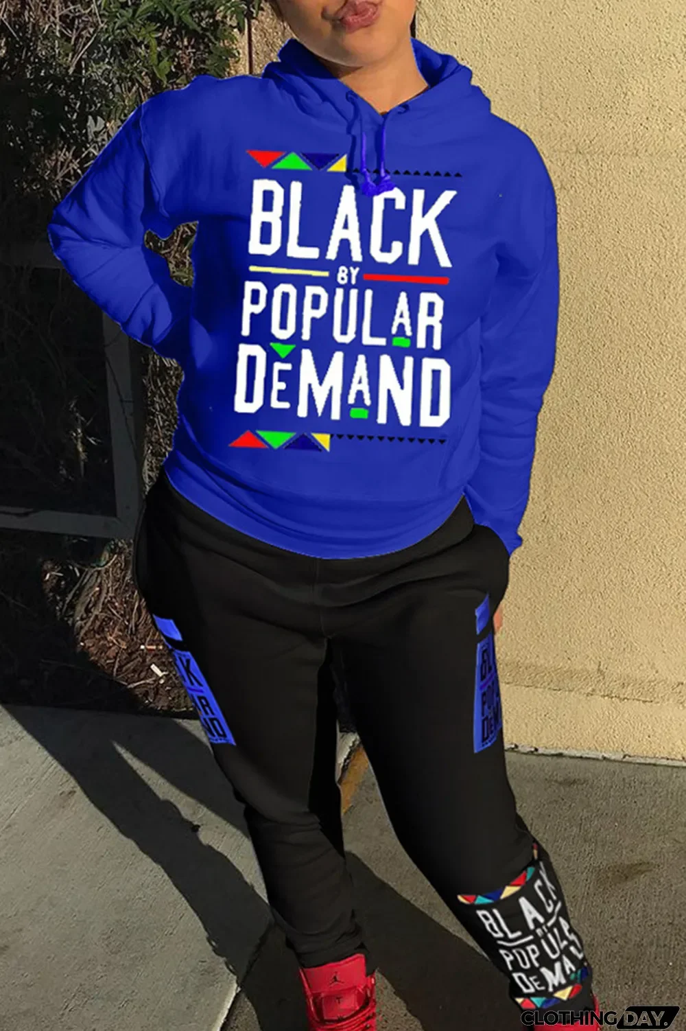 Rose Red Fashion Casual Letter Print Basic Hooded Collar Long Sleeve Two Pieces