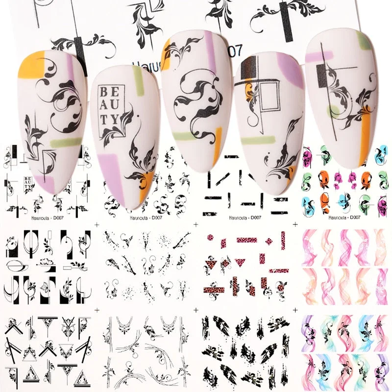 12pcs Valentines Manicures Love Letter Flower Transfer Stickers For Nails Inscriptions Nail Art Decoration Water Sliders Tips