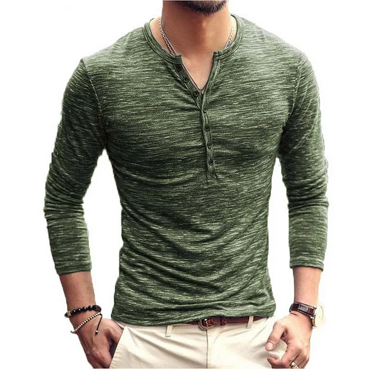 Daily Half Placket Button Slim Fit Long Sleeve T-shirt