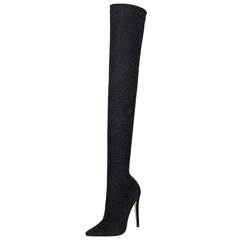 BIGTREE Shoes Women Boots Elastic Sexy Over-the-Knee Boots Women High Heel Boots Winter Female Long Boots Stiletto Heels 11.5 Cm