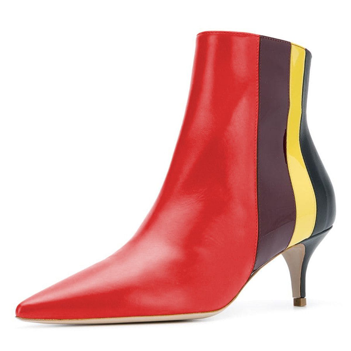 GOOSHOE Red Striped Pointy Toe Kitten Heel Ankle Boots