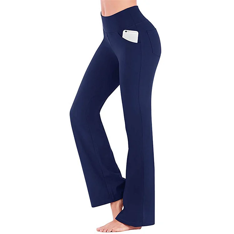 Ladies Solid Color Pocket Stretch Yoga Pants