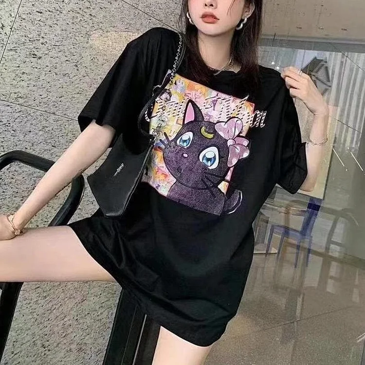 Cute White/Black/Purple Sailor Moon Print Short Sleeve T-shirt SS1797