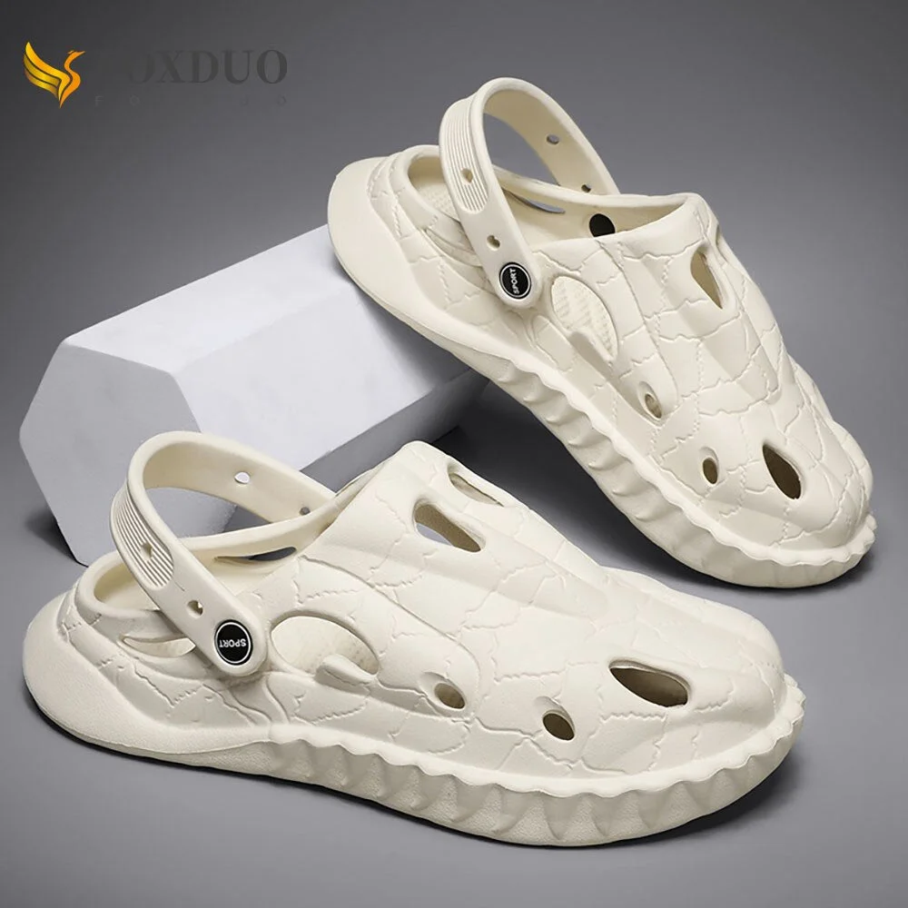 Vstacam New Summer Men Slippers Hollow Hole EVA Sandals Soft Flat Non-slip Slides Outdoor Beach Sandals Fashion Man Clogs Garden Shoes