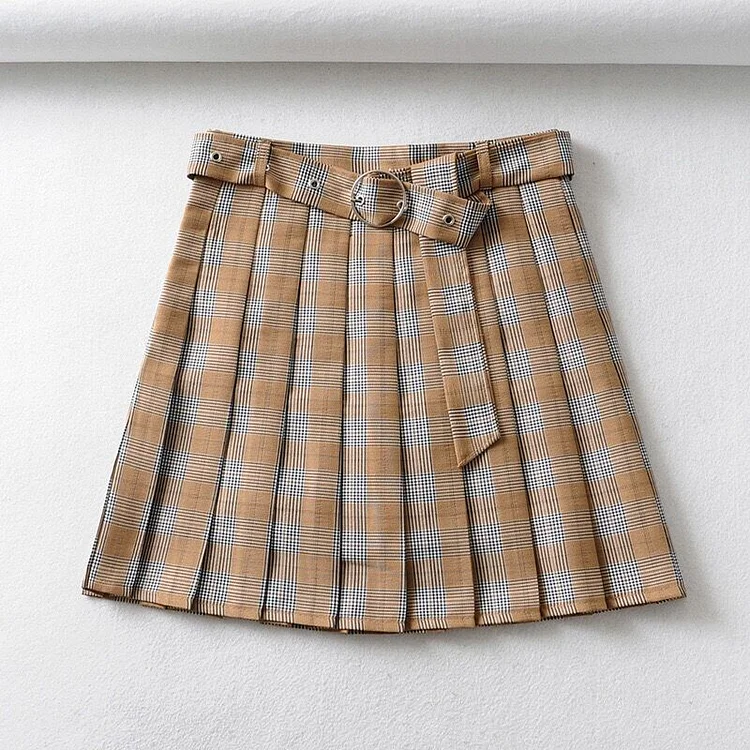 JK Style High Waist Plaid Pleated Skirt