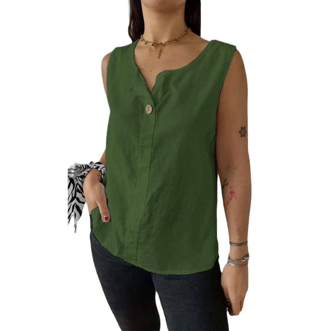 Nigikala Nigikala Summer New Women's Vest Casual Loose Cotton T-Shirt Button Top
