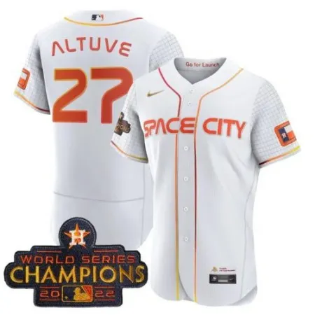 Men's Houston Astros #27 Jose Altuve White With 2022 World Serise Champions Patch Stitched Baseball Jersey ZVX7