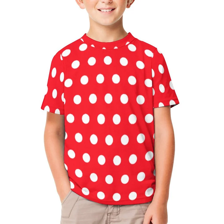 Fuchsia Red Random Scattered Whimsical Polka Dot Boys Girls T-Shirts Kids Casual All over Print Graphic Short Sleeve 3D Tee - Heather Prints Shirts