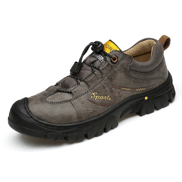 Men Genuine Leather Slip Resistant Elastic Lace Casual Outdoor Hiking Shoes