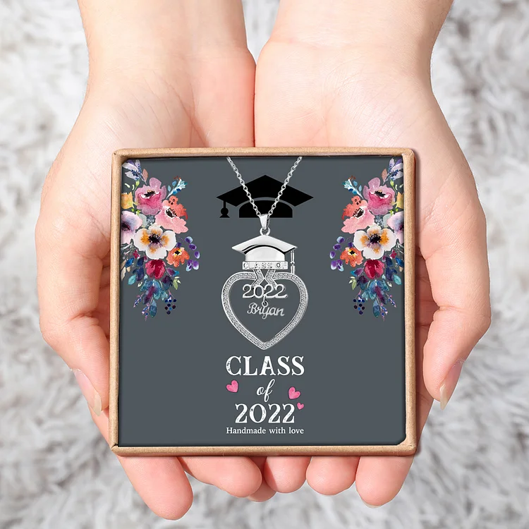 Class of 2022 Custom Bachelor Cap Name Necklace Gift Set Graduation Gifts