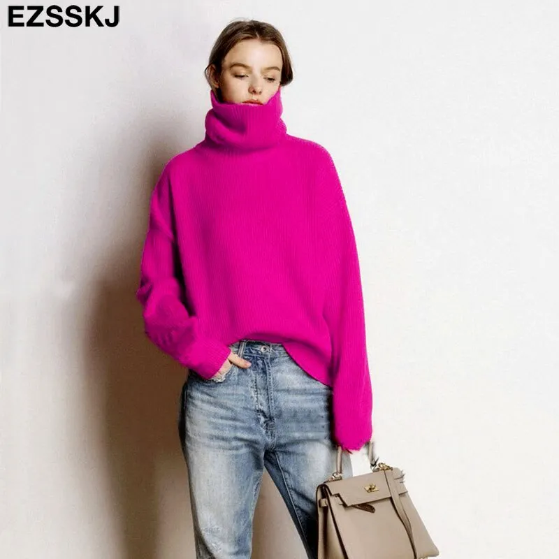 EZSSKJ Soft oversized Cashmere Sweaters Women 2021 puff sleeve Winter sweater Pullovers Loose Female  Warm Basic sweater Jumper