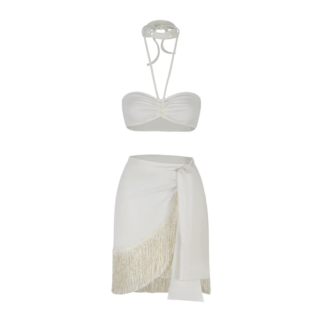 Uveng Hanging Neck Smeared Chest Split Beach Set Tuxedo Skirt 2025 New Summer Resort Seaside