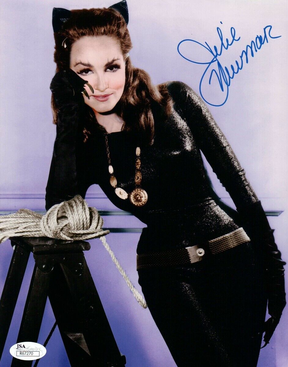 Julie Newmar Signed Autographed 8X10 Photo Poster painting Batman Sexy Catwoman Blue Ink JSA