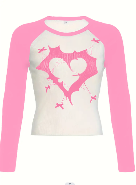 Valentine'S Day Love Y2K Pink Long Sleeve Top Slim T-Shirt
