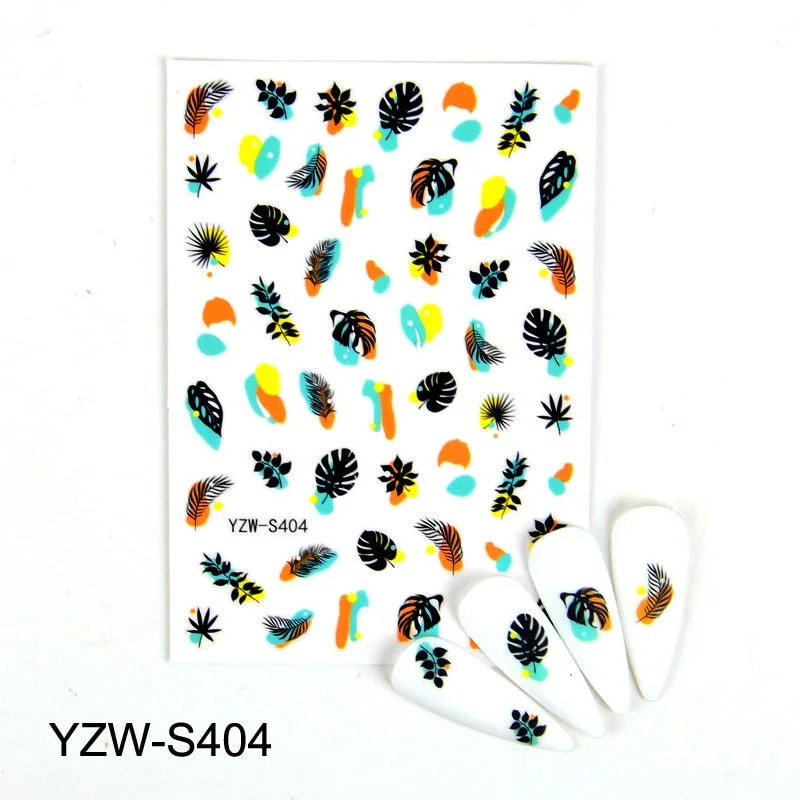 Purple Red Pink Rose Flower 3D Nail Sticker Leaves Love Heart Self-Adhesive Slider Art Decorations Decals Manicure Accessories-Nail Inspo