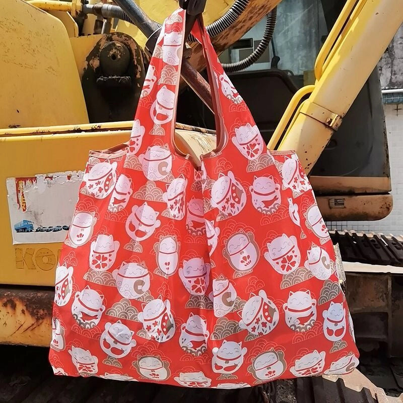 Spot Japanese Printed Environmental Bag Large 210T Supermarket Folding Shopping Bag Thickened Tote Bag Shopping Bag