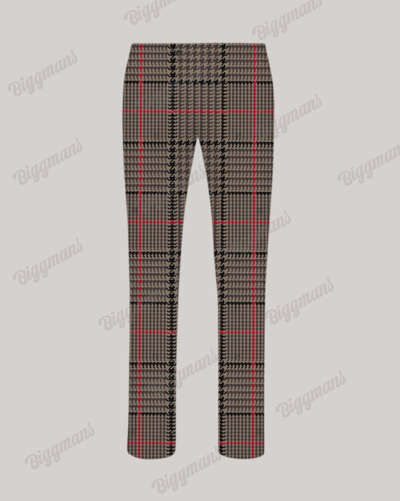 Men's Plus Size Business Brown Plaid Print Suit Jacket Trousers Suit