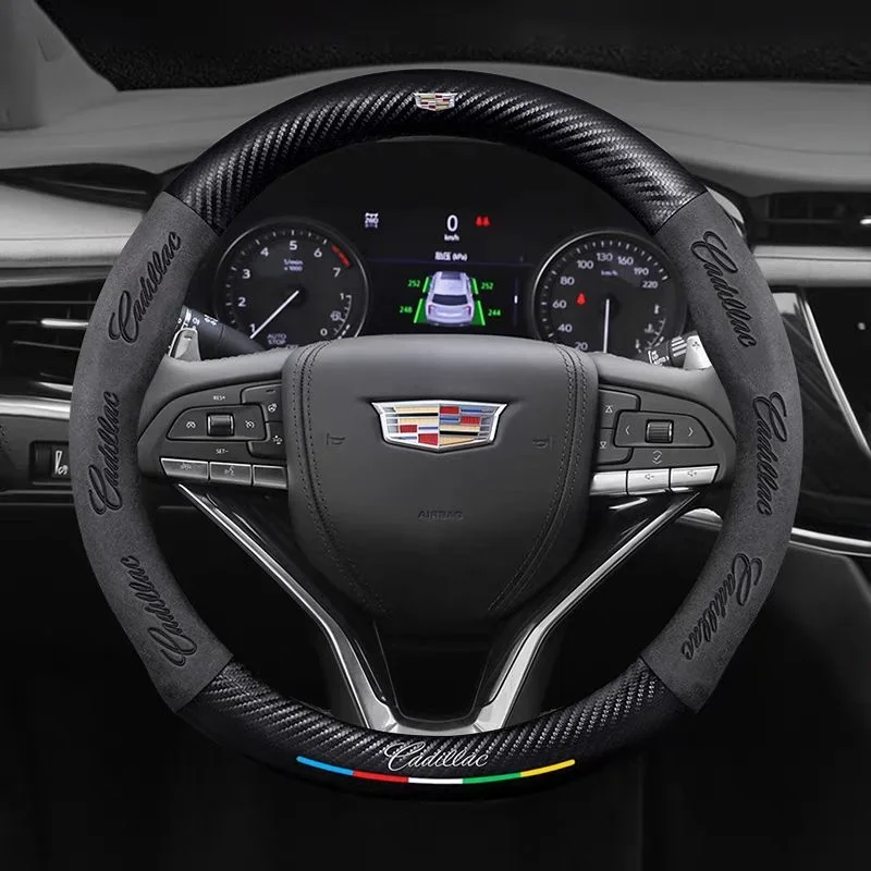 Steering Wheel Cover 3D Embossed Carbon Fiber Leather Protective Cover