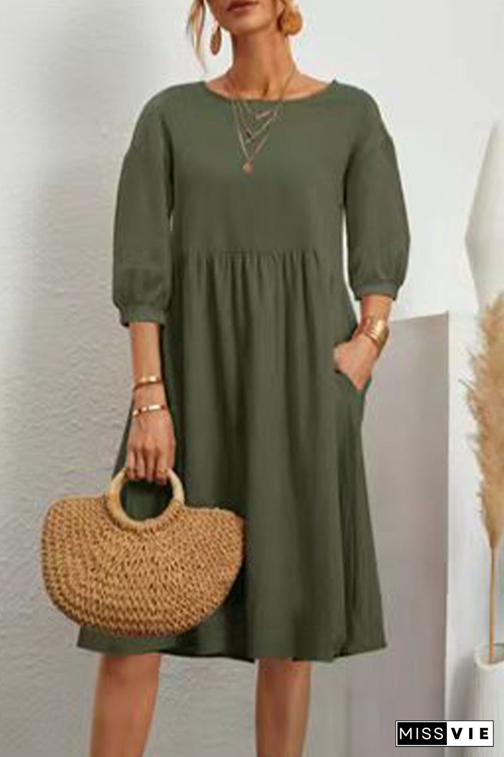 Casual Simplicity Solid Solid Color O Neck A Line Dresses