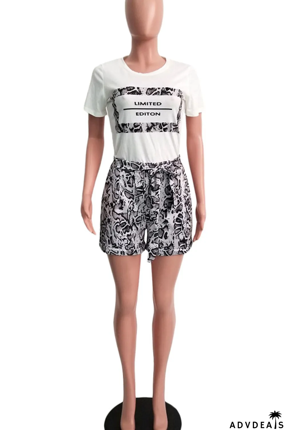 Tangerine Red Casual Street Print Patchwork O Neck Short Sleeve Two Pieces