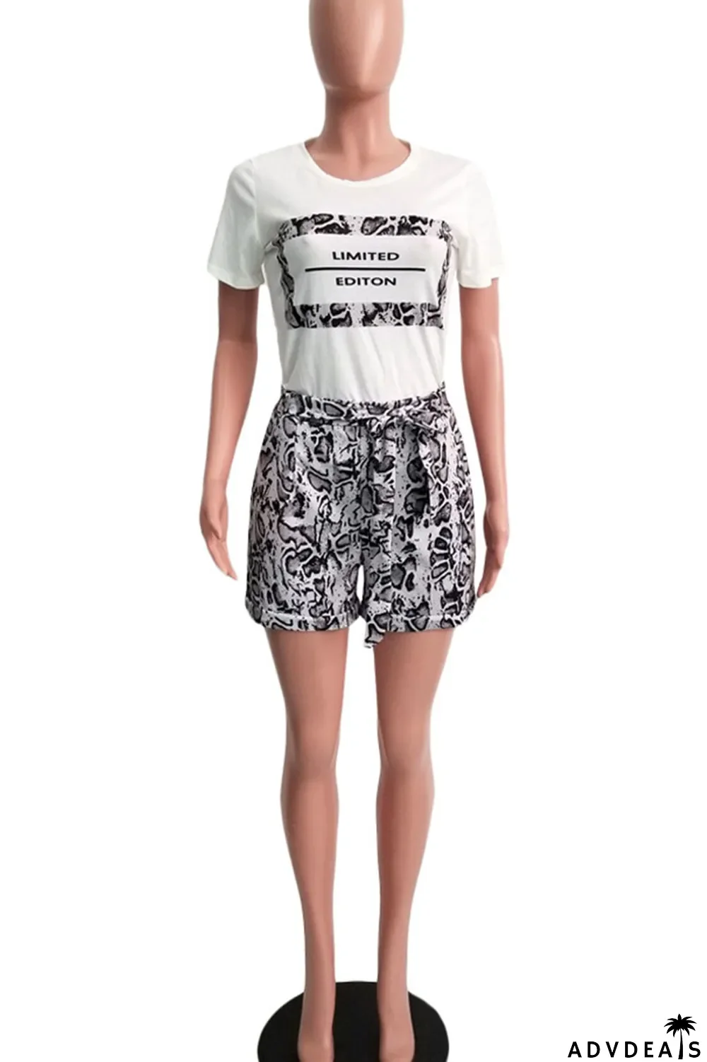 Tangerine Red Casual Street Print Patchwork O Neck Short Sleeve Two Pieces