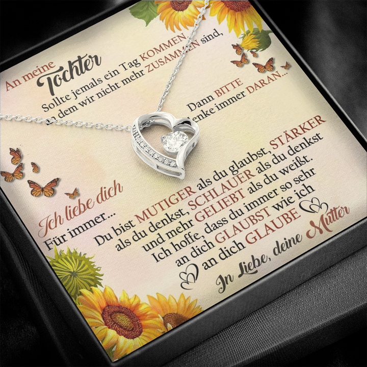 Kettenmachen S925 Silber Herz Halskette - An Meine Tochter von Mutter - Geschenk mit Nachrichtenkarte