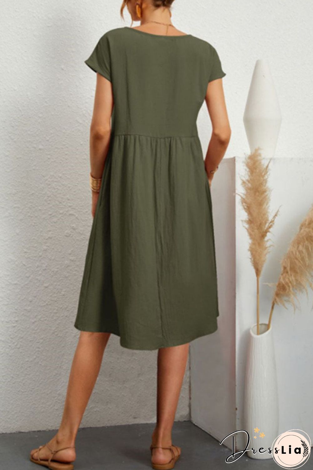 Casual Solid Patchwork O Neck A Line Short Sleeve Dress(11 Colors)