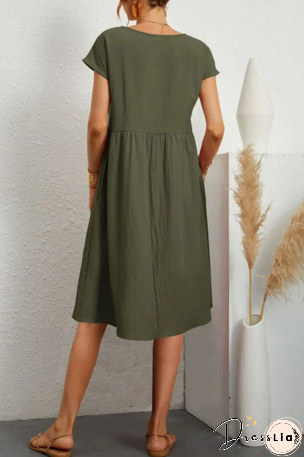 Casual Solid Patchwork O Neck A Line Short Sleeve Dress(11 Colors)