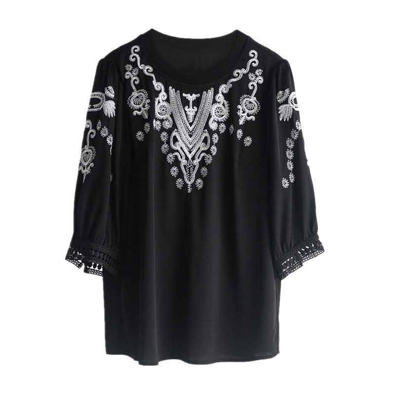 Vintage Embroidery Women Half Sleeve Blouses&Shirts