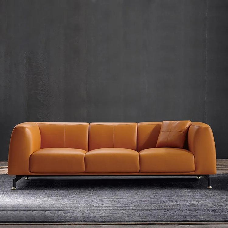 Homemys Orange 90.6" Modern Leather Upholstered Sofa 3 Seater Sofa Luxury Sofa Carbon Steel Leg